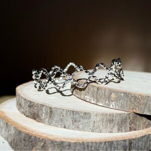 Women's Silver Slip-on Cuff Bracelet, Duel-band Twisted Clover